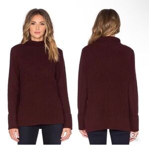 Vince Directional Rib Burgundy Mockneck Wool and Cashmere Sweater XXS